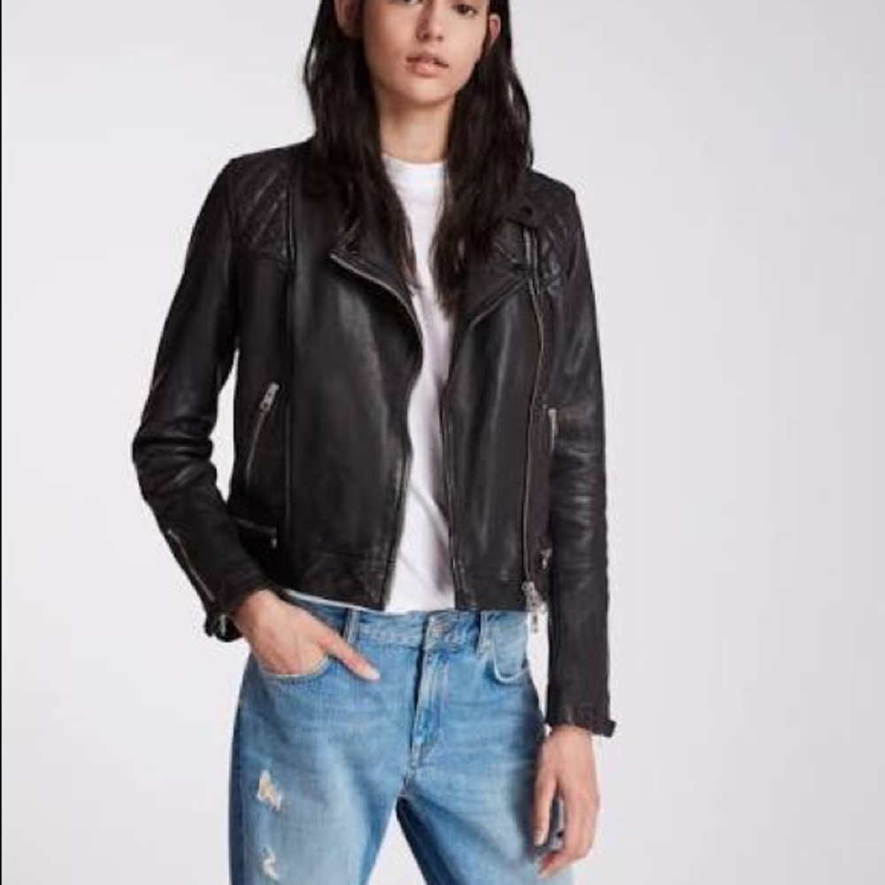All Saints Conroy Leather Biker Jacket Large US 10